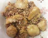 揚げ里芋のひき肉炒め作り方4写真