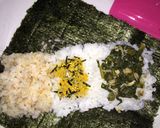 人気超時短!一本で三色おにぎらず高菜鮭☆作り方10写真