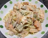 柿の甘みが優しい!柿の柚子胡椒マヨパスタ作り方5写真
