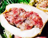 厚揚げの肉挟みピリ辛チゲ鍋(*^◯^*)作り方3写真