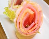 薄焼き玉子焼きにハムを可愛くロール巻き♪作り方5写真