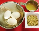 朝ご飯に☺納豆入りのだし巻き卵作り方1写真