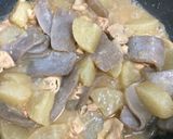 大根,豚肉,コンニャクの味噌炊き作り方7写真