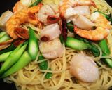 海老と帆立、アスパラガスのあっさりパスタ作り方9写真