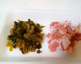高菜と豚の豚骨スープかけごはん♡作り方1写真