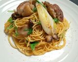 ねぎと水菜のチキンきのこパスタ(和風)作り方8写真
