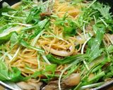 ねぎと水菜のチキンきのこパスタ(和風)作り方7写真