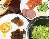 あるものでピタサンド♪たまごと鮭と焼き肉作り方1写真