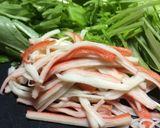 水菜とカニカマのあっさりクリームパスタ！作り方1写真