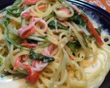 水菜とカニカマのあっさりクリームパスタ！作り方6写真