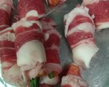 牛薄切り肉の人参アスパラ巻き焼き作り方4写真