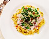 糖質制限パスタ！高菜としらすの和風パスタ作り方4写真