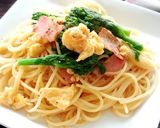 菜の花toふわふわ卵no和風パスタ作り方6写真