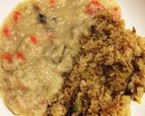クリームシチューをカレーピラフにかけた作り方3写真