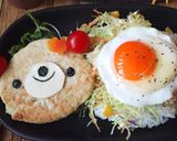 デコ＊鶏むね豆腐ハンバーグでロコモコ丼作り方8写真