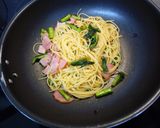 野沢菜とベーコンの大人パスタ作り方4写真