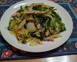 菜の花と新玉ねぎのカレー焼きそば作り方6写真