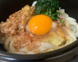 納豆生卵かつお節ほうれん草のお醤油うどん作り方6写真