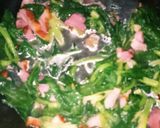 春☆あぶら菜とベーコンのペペロンチーノ。作り方6写真