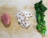 栄養♡美味♡菜の花と蓮根と明太子のパスタ作り方1写真