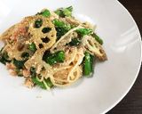 栄養♡美味♡菜の花と蓮根と明太子のパスタ作り方6写真