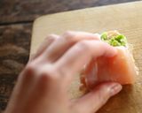 お花見◎鶏ささみのそら豆ロール蒸し作り方4写真