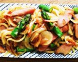 春野菜と桜海老簡単焼うどんアスパラ新玉葱作り方4写真