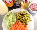 マヨポン温サラダ☆かぼちゃ人参キャベツ肉作り方1写真