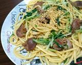 砂ずりと水菜の和風パスタ作り方8写真