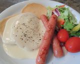 ソーセージ＆チーズソース　パンケーキ作り方7写真