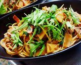 水菜と筍の春パスタ ~醤油バター味~作り方8写真