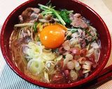 豚と水菜で簡単♬キレイなお月見にゅう麺作り方4写真