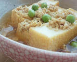 厚揚げの挽き肉えんどう豆のあんかけ作り方4写真