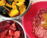 かぼちゃとひき肉の♪カレートマト煮作り方1写真