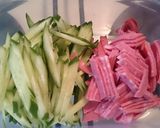 マロニー+ハム 三杯酢とマヨどっち?作り方1写真