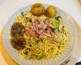 揚げ玉ねぎ＆そら豆とパンチェッタのパスタ作り方7写真