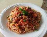 うすいえんどうとエビのトマトパスタ作り方10写真