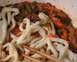 まろやかトマト味☆茄子ひき肉の焼きうどん作り方5写真