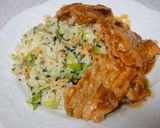 小松菜とクルミの炒飯　肉のっけ作り方5写真
