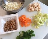 犬ごはん*納豆入り焼きうどん作り方1写真