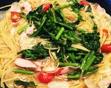 簡単、菜の花&えのきヘルシースープパスタ作り方3写真