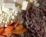 味噌が決め手、切り落とし肉ですき焼き風作り方3写真