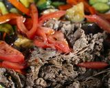 夏野菜と牛肉のオイスター黒酢炒め作り方8写真