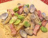 空まめとアサリとベーコンのパスタ作り方5写真