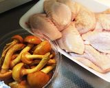 鶏手羽先肉となめこの麺つゆで簡単煮✩作り方1写真