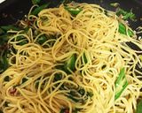 カブの葉とオクラ、ジャコの和風パスタ作り方4写真