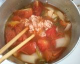 簡単♪トマトとピーマン　鶏ひき肉のスープ作り方5写真