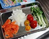 サーモンマリネの冷やしぶっかけ塩らーめん作り方1写真