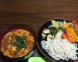 蒸し野菜と蒟蒻うどんの玉子マーボーつけ麺作り方16写真