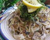 大葉香る♡塩昆布&蒸し鶏の豆乳山葵パスタ作り方4写真